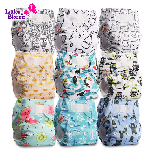 Reusable Washable Real Cloth Nappy Diaper,9 nappies/diapers and 0 inserts in one set