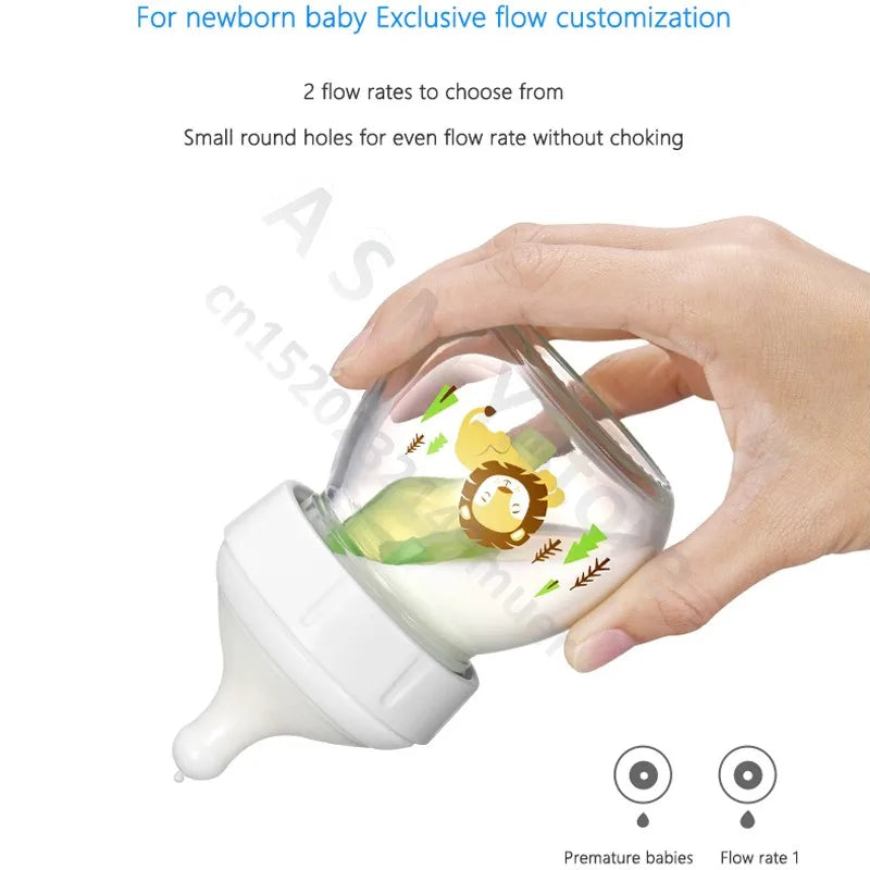 Dr. Brown's newborn wide-bore glass bottle, preemie silicone teat, anti colic.