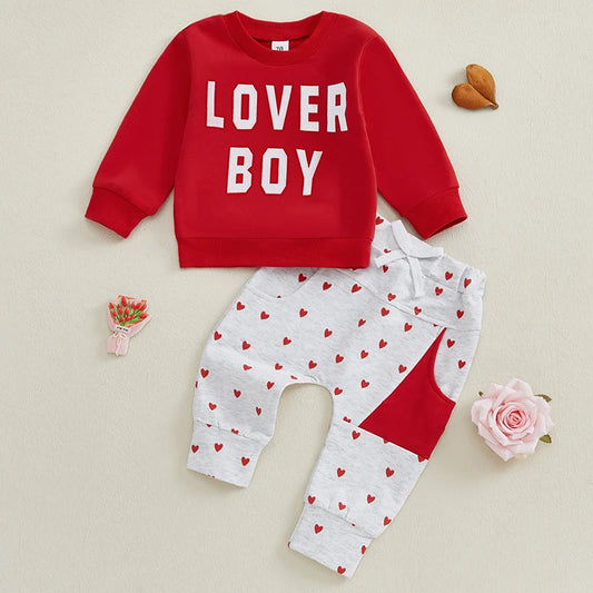 Toddler Boy Valentine’s Day Outfits Long Sleeve.