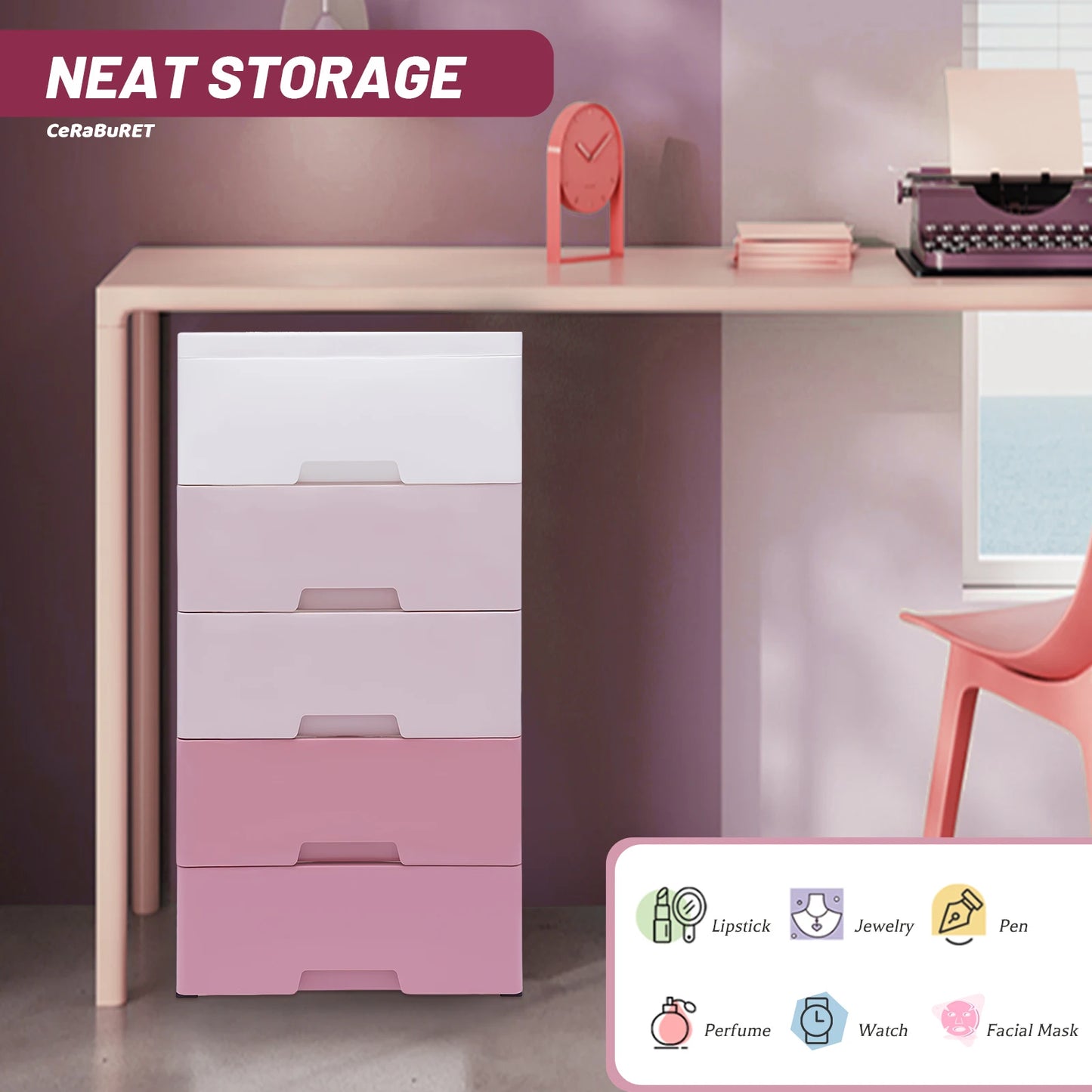 Storage Cabinet Stain-Resistant Plastic Drawers Dresser