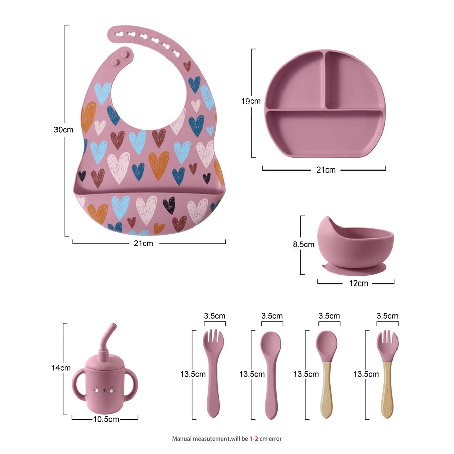 4/5/8Pcs Silicone Baby Feeding Set BPA Free.