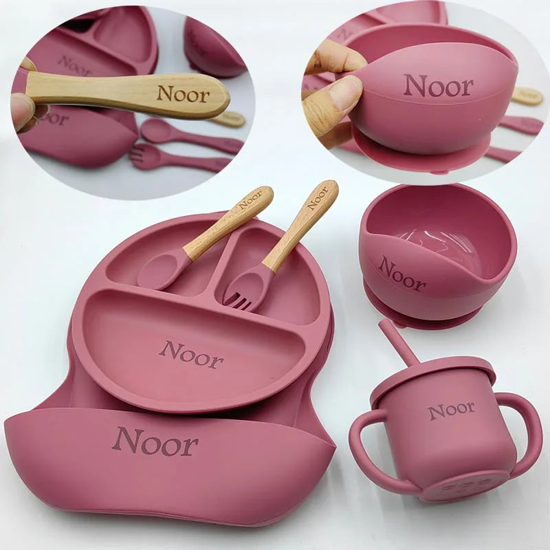 Feeding Sets Sucker Bowl Dining Plate Spoon Fork Bib Cup Personalized Name.