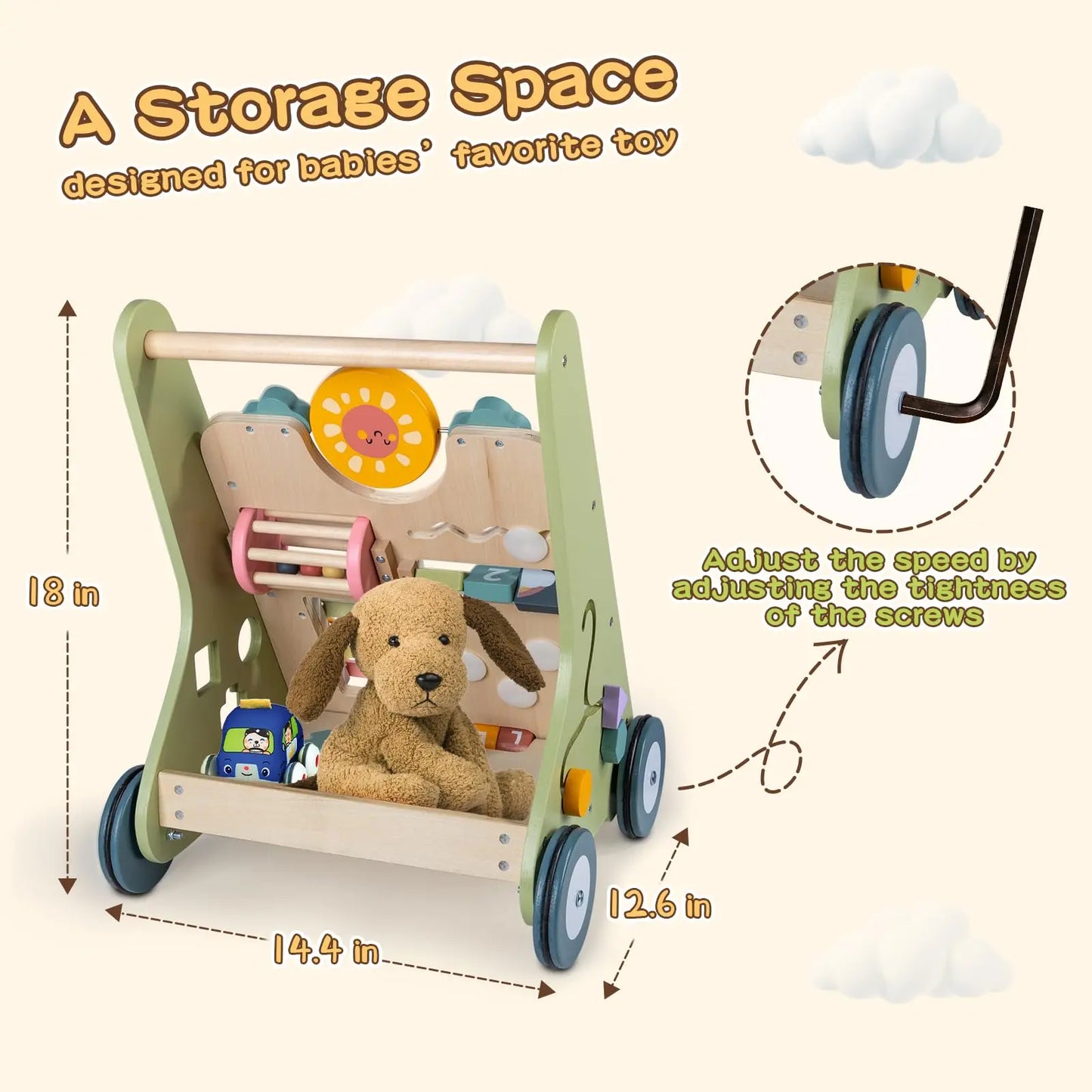 Wooden Baby Walker with Wheel, Montessori Walker