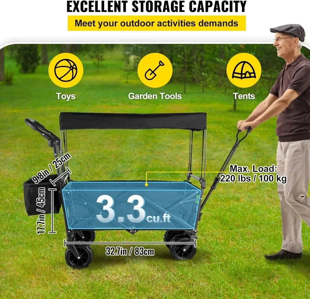 Extra Large Collapsible Garden Cart with Removable Canopy,