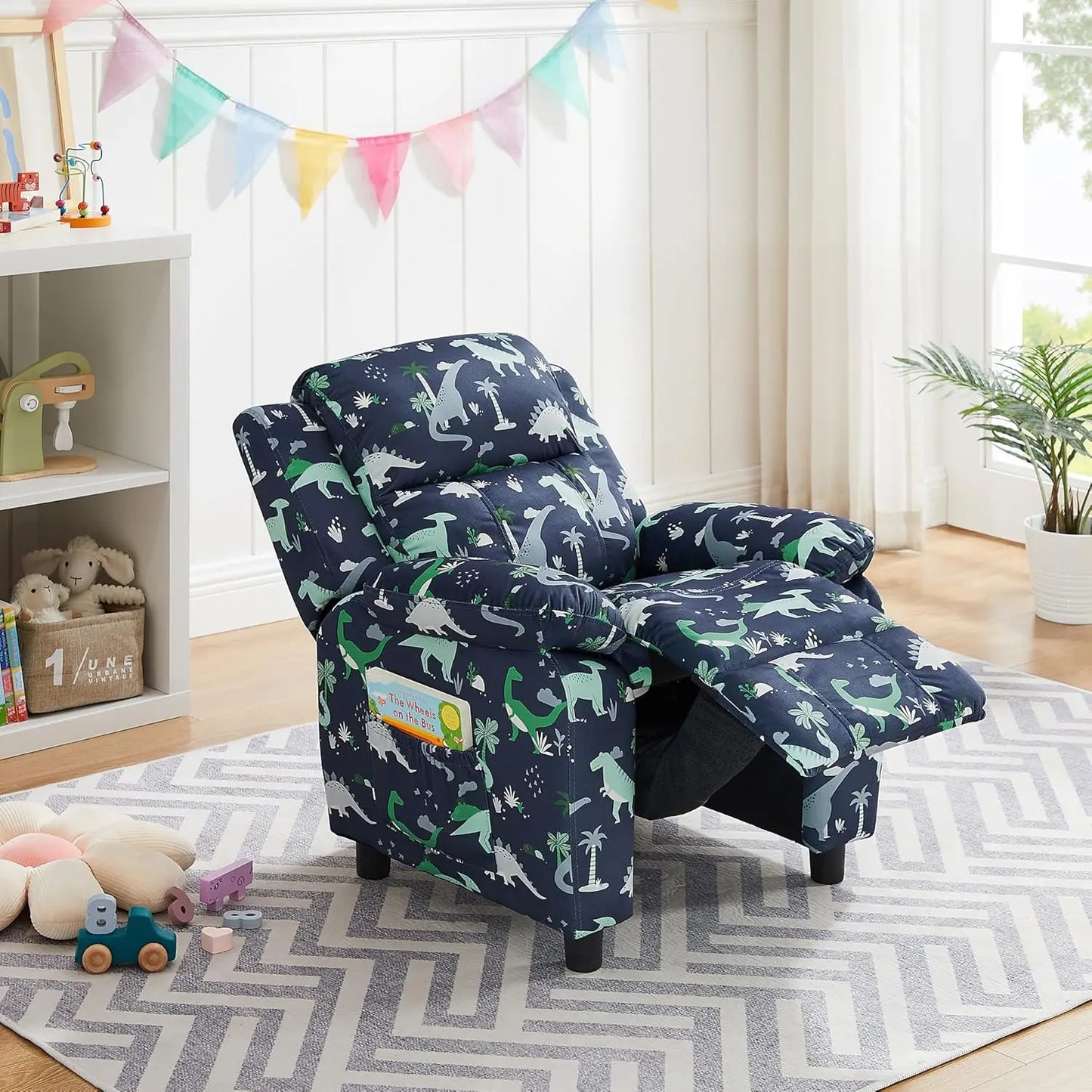 Dutch Velvet Kids Recliner Chair with footrest.