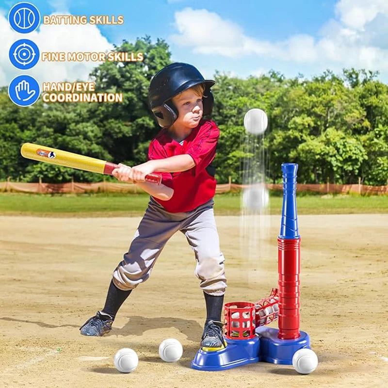 2 in 1 Tee Ball Set toy for Baseball Tee, including 10 balls. step on Pitching Machine、