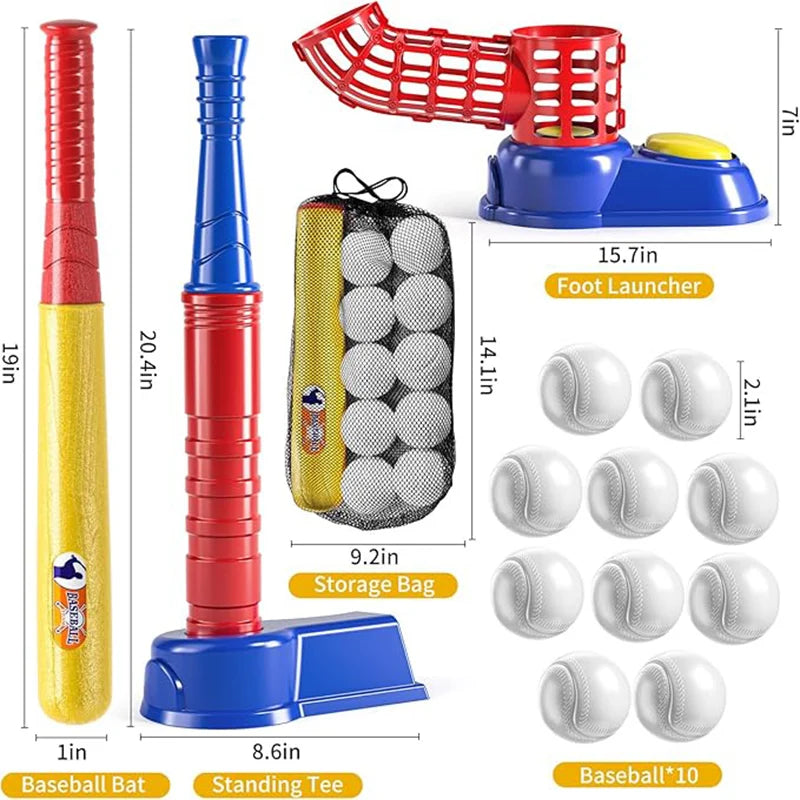 2 in 1 Tee Ball Set toy for Baseball Tee, including 10 balls. step on Pitching Machine、