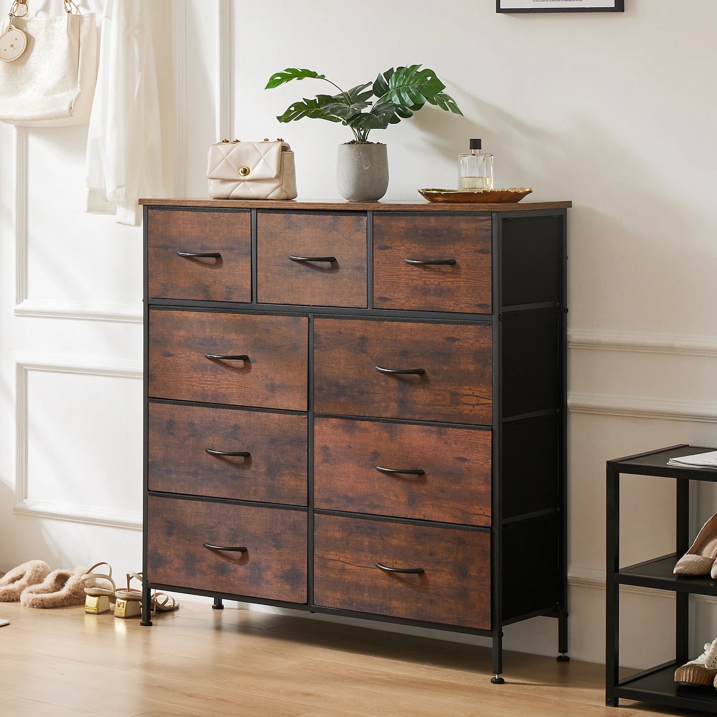 JHK Dresser For Bedroom With 9 Fabric Storage Drawer