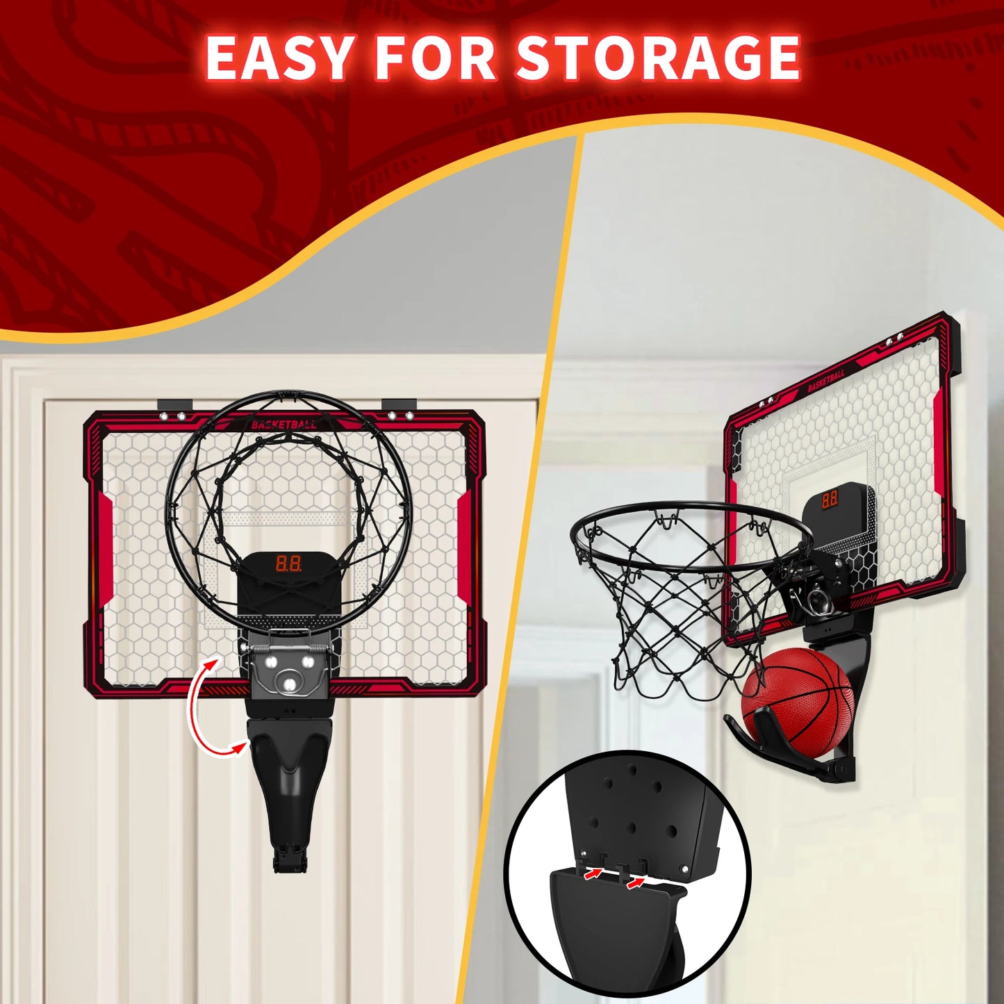 Remote Control Mini Basketball Hoop with Electronic Scoreboard 3 Modes.