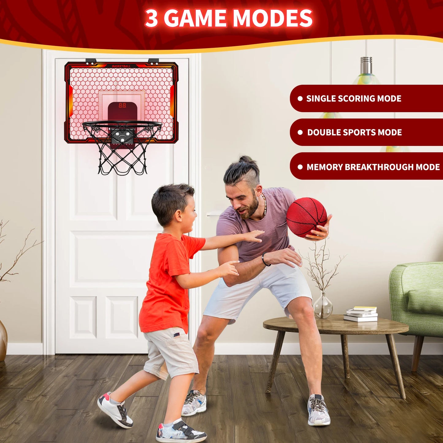 Remote Control Mini Basketball Hoop with Electronic Scoreboard 3 Modes.