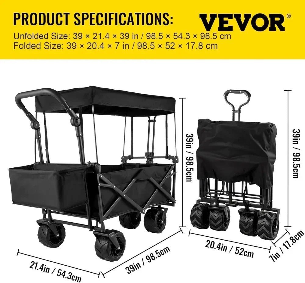 Extra Large Collapsible Garden Cart with Removable Canopy,