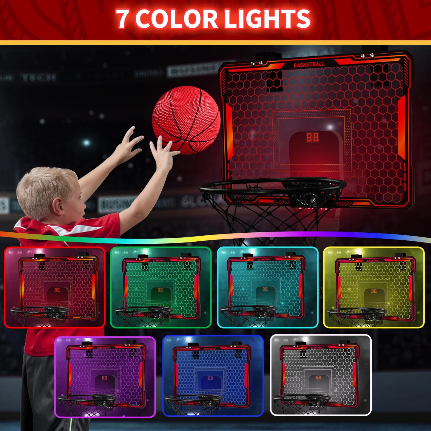 Remote Control Mini Basketball Hoop with Electronic Scoreboard 3 Modes.