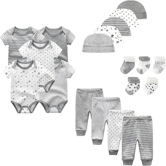 Unisex Baby Boy Girl Layette Sets Bodysuits Pants and Accessories 19 Packs.