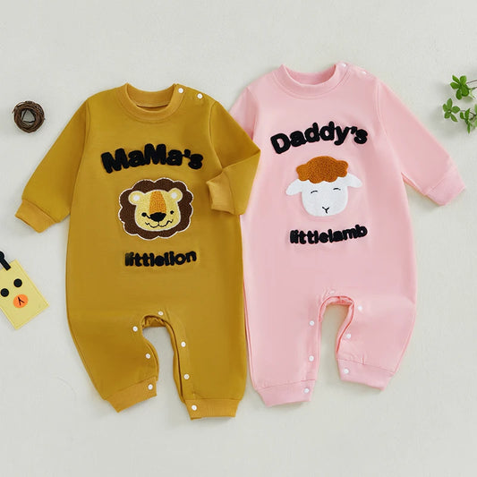 Baby Romper Letter Animal Embroidery Long Sleeve Full Length Jumpsuit