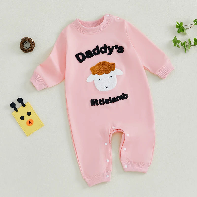 Baby Romper Letter Animal Embroidery Long Sleeve Full Length Jumpsuit