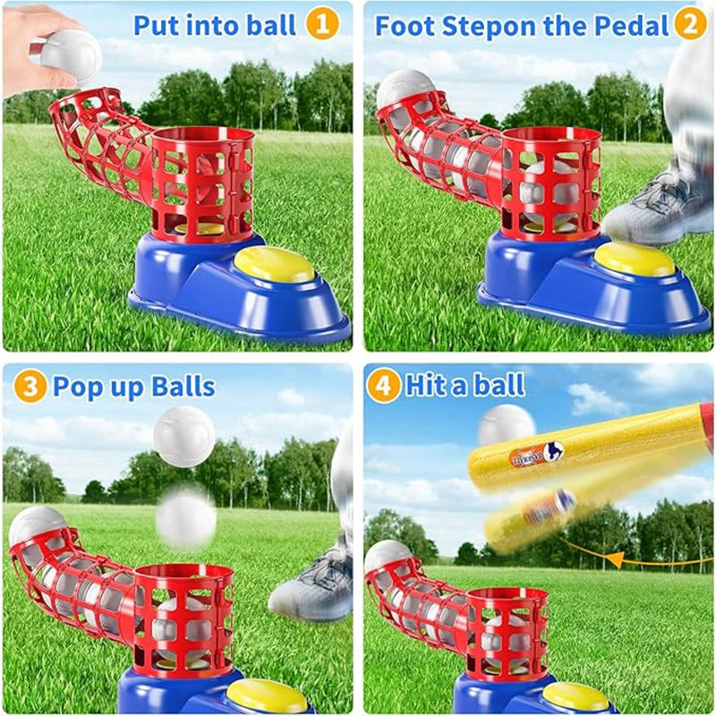 2 in 1 Tee Ball Set toy for Baseball Tee, including 10 balls. step on Pitching Machine、