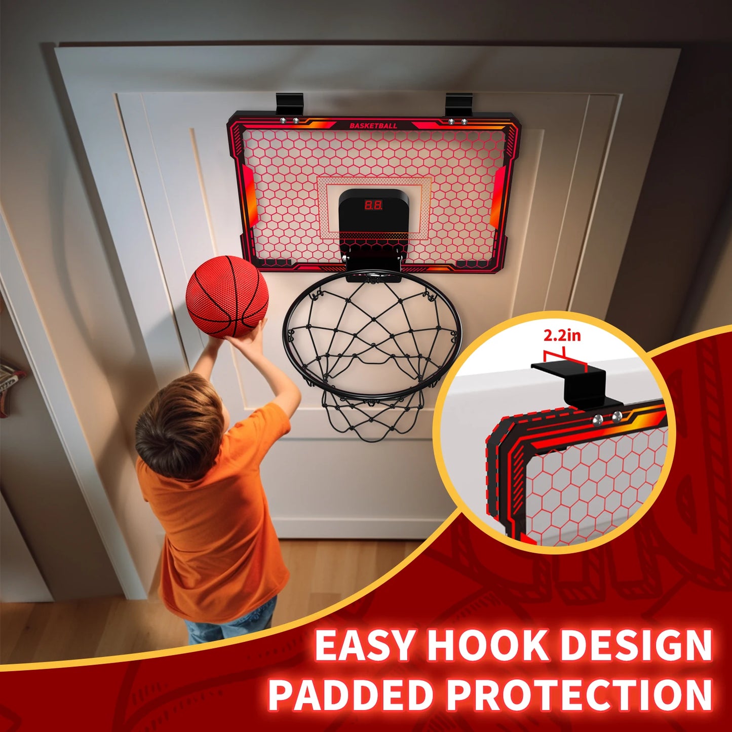 Remote Control Mini Basketball Hoop with Electronic Scoreboard 3 Modes.