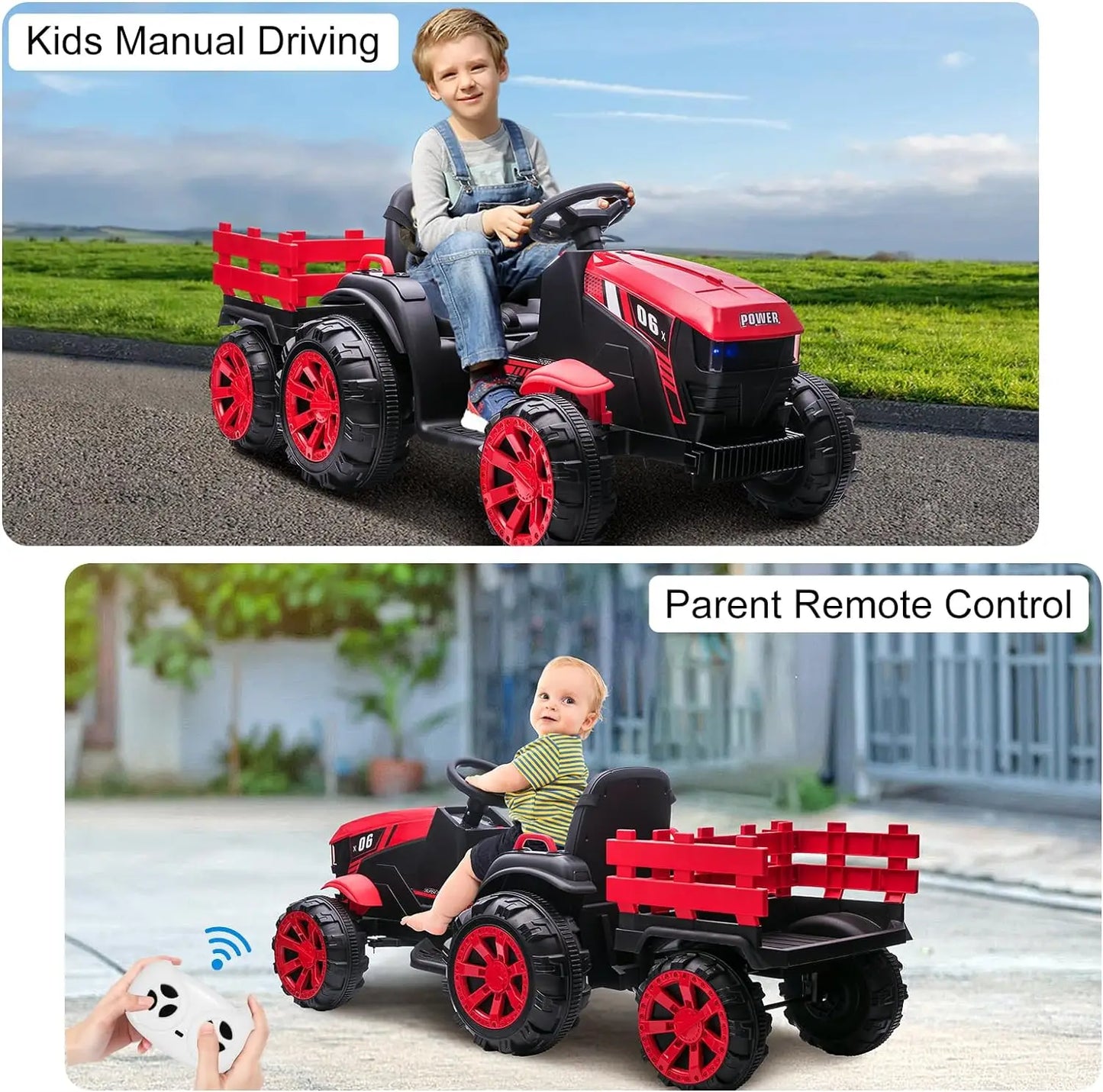 12V Kids Ride On Tractor with Trailer.