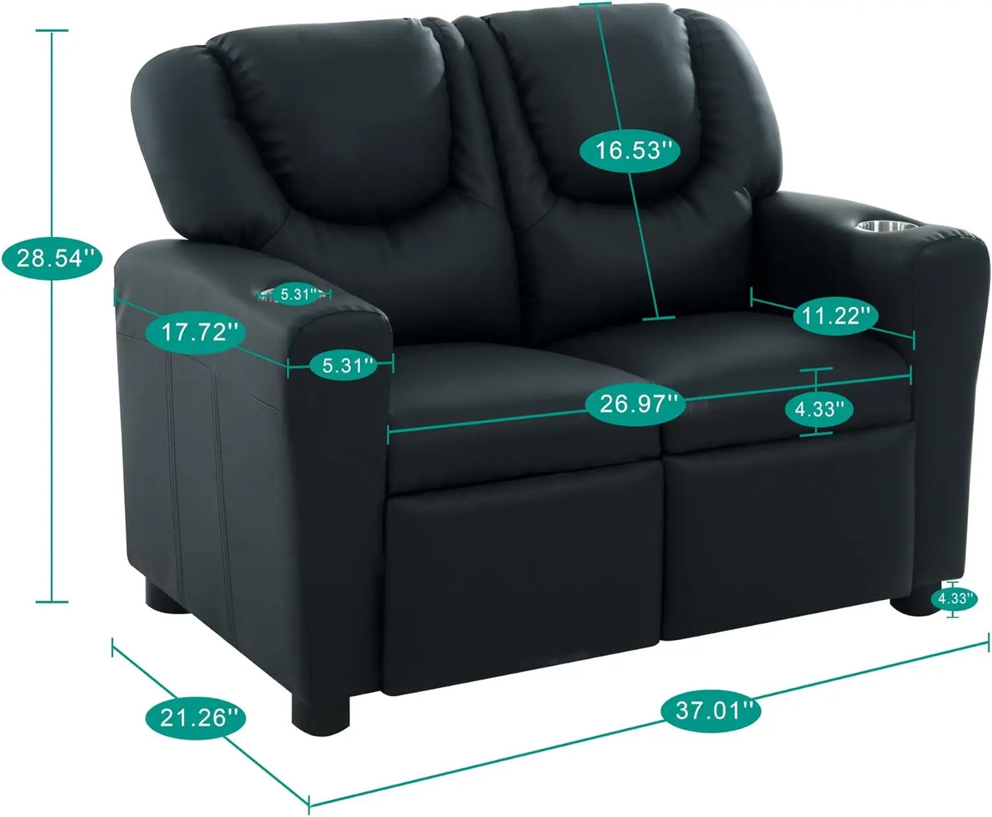 Loveseat Recliner with Cup Holders, Adjustable Footrest & Headrest, Two-Seat Recliner Sofa