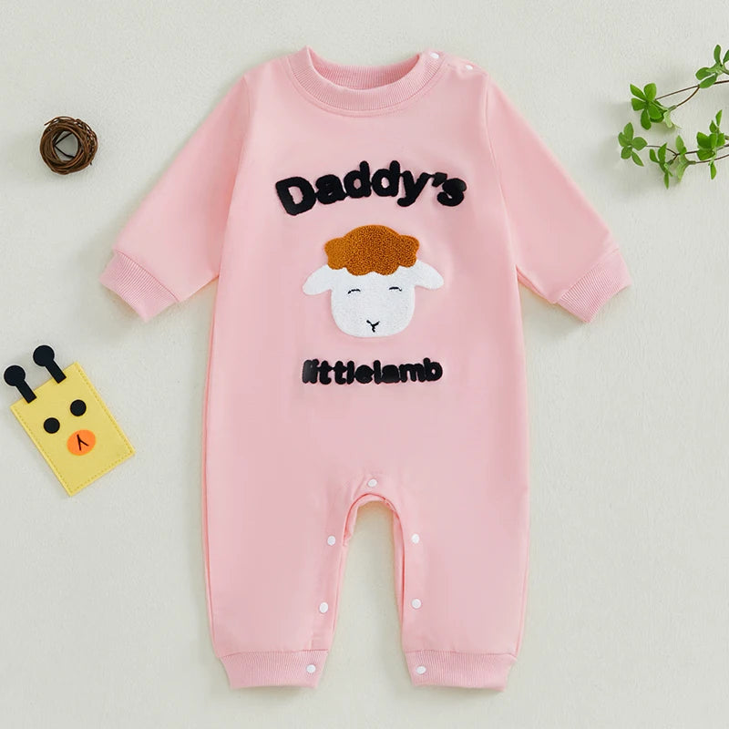 Baby Romper Letter Animal Embroidery Long Sleeve Full Length Jumpsuit