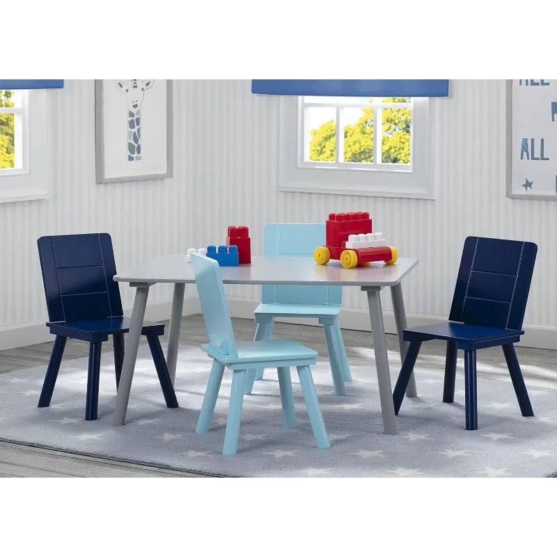 Delta Children Kids Table and Chair Set (4 Chairs Included), Grey/Blue